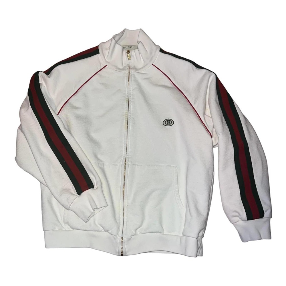 Gucci Jersey Zip-Up Sweatshirt Jacket With Green Red Web Stripe Large